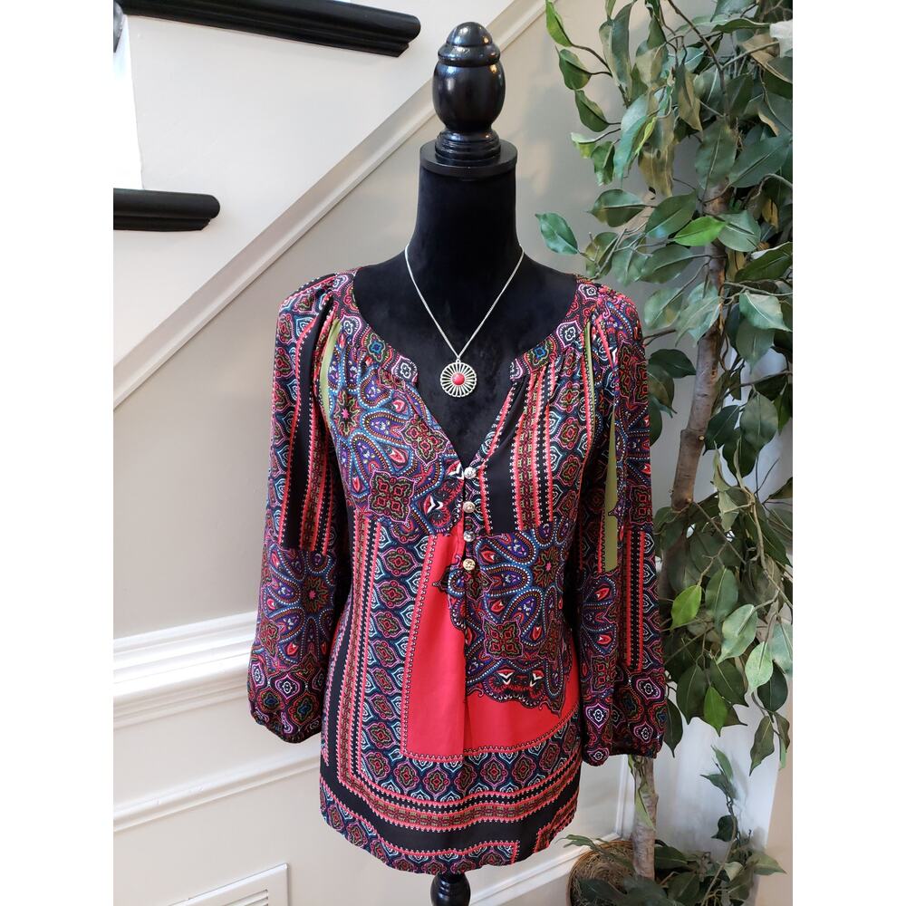 Women's New Directions Paisley Print Long Sleeve Tunic Blouse Xl Outdoor